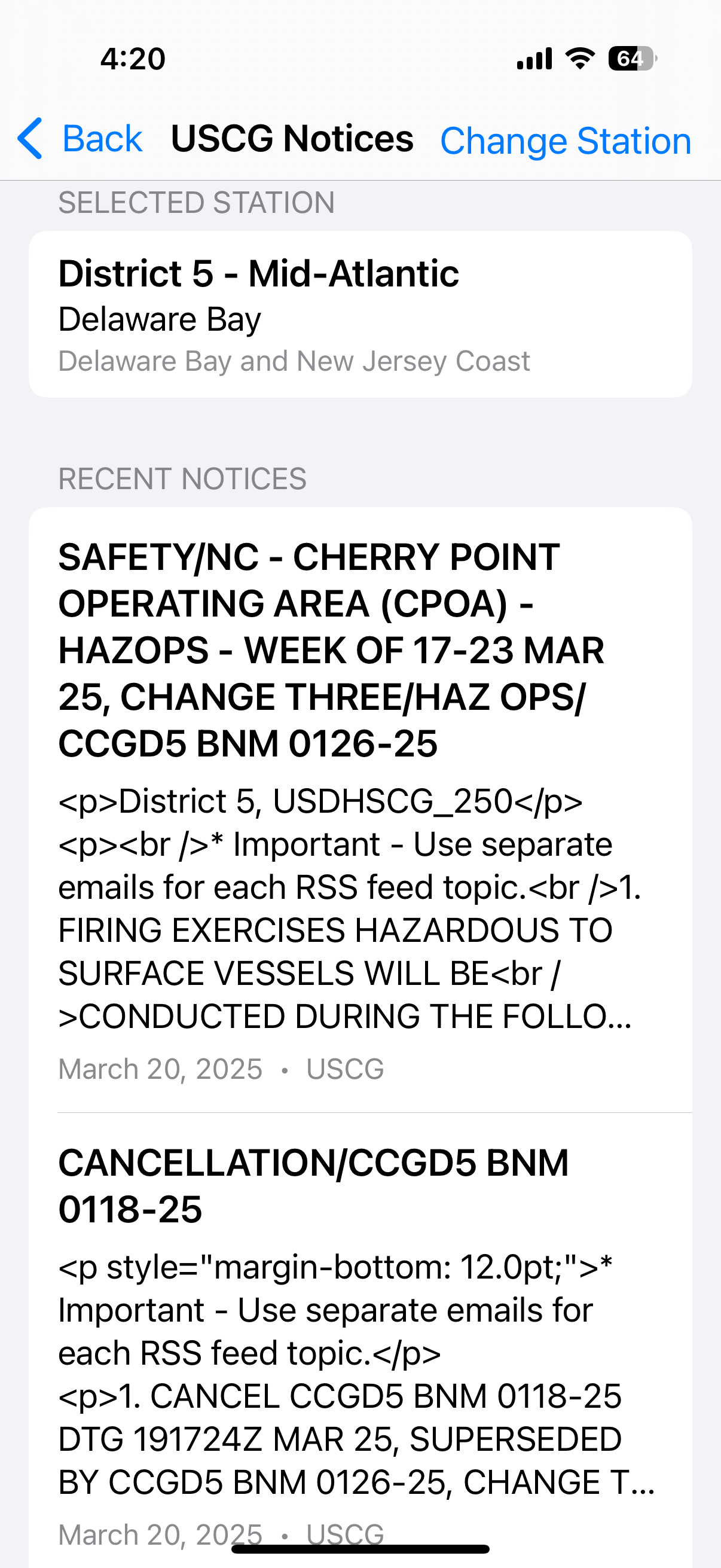 USCG notices - marine safety